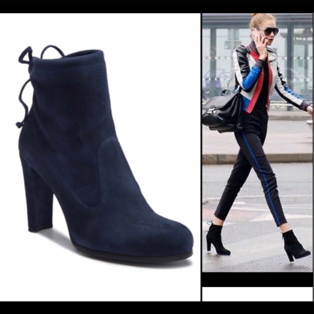 Stuart Weitzman Glove Suede Boots. Color:Nice Blue - Picture 1 of 6